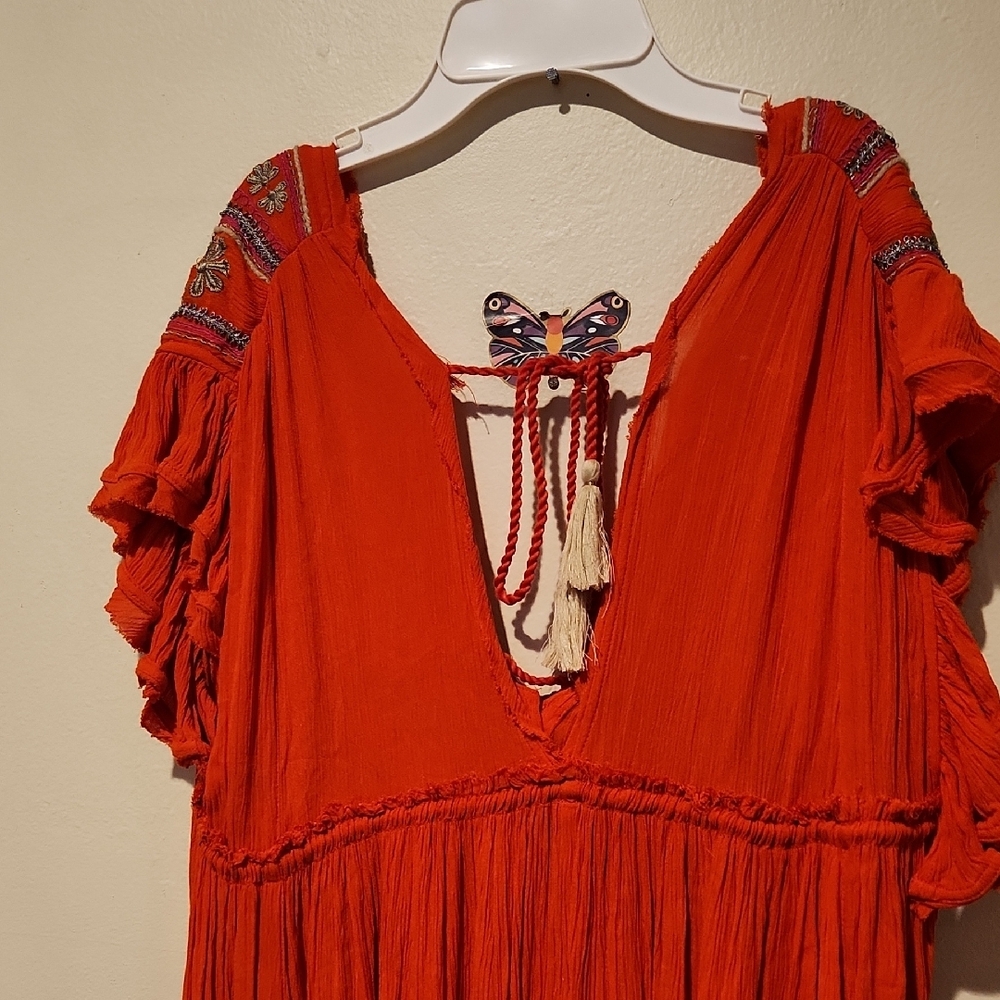 ❤️ FREE PEOPLE WILL WAIT FOR YOU EMBROIDERED BOHO MIDI DRESS, MEDIUM - Picture 14 of 15